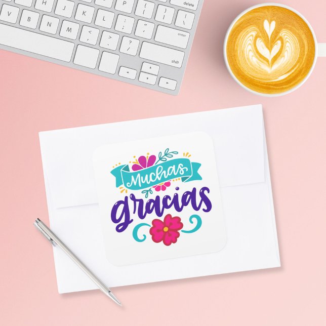 Adesivo Quadrado Muchas Gracias, Espanhol e Colorido (Criador carregado)
