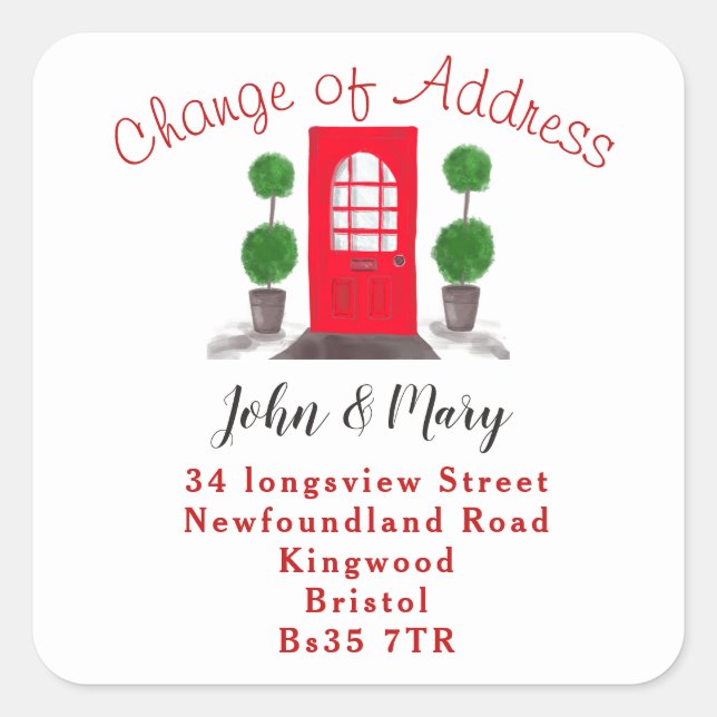 Adesivo Quadrado Mudança da porta frontal vermelha do autocolante d (Frente)