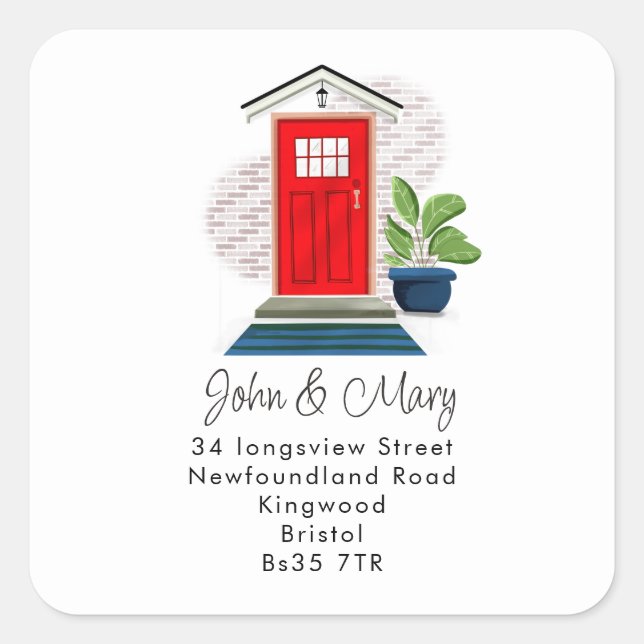 Adesivo Quadrado Mudança da porta frontal vermelha do autocolante d (Frente)