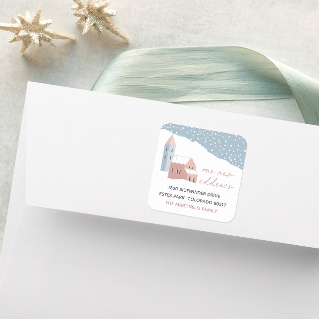 Adesivo Quadrado Mudança de endereço na vila de neve (Criador carregado)