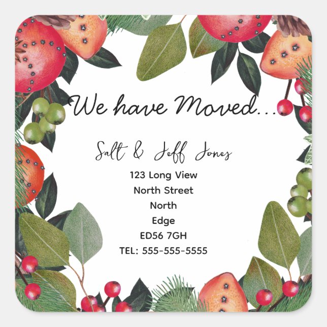 Adesivo Quadrado Mudança de endereço no inverno (Frente)