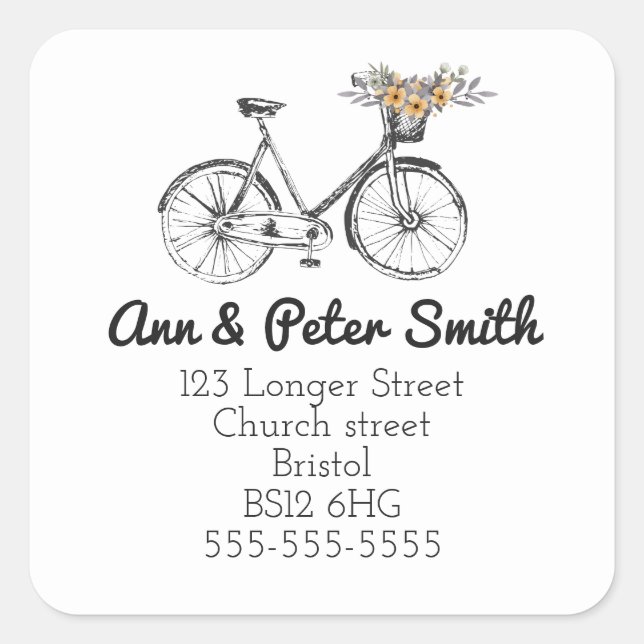 Adesivo Quadrado Mudança de rótulo de devolução de endereço flores  (Frente)