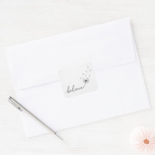 Adesivo Quadrado Mudas de Dente-de-Leão com Texto Acredite