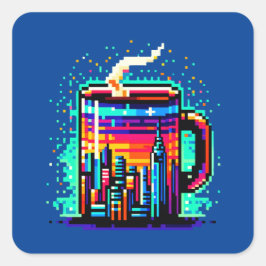 Adesivo Quadrado Mug De Café Urbano De 8 Bits