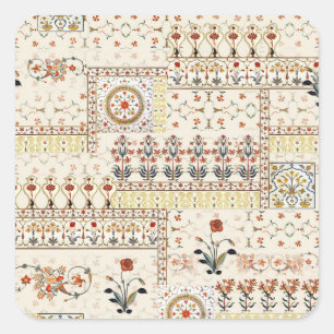 Adesivo Quadrado Mughal Floral Paisley: Elegância Digital Étnica.