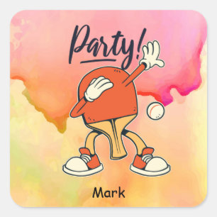 Adesivo Quadrado Muito engraçado na festa de Tênis da Mesa de dabbi