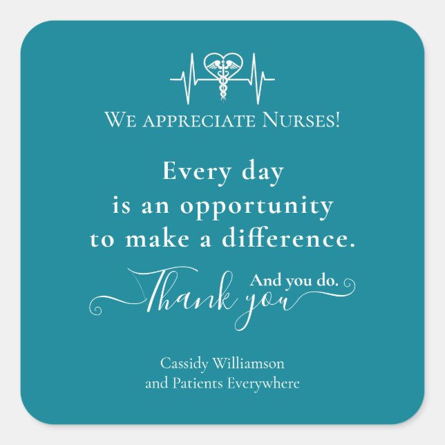 Adesivo Quadrado Muito obrigado. Mantenha o paciente personalizado. (Frente)