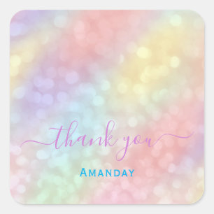 Adesivo Quadrado Muito Obrigado Nome Maquiagem Holográfica Sswweet 