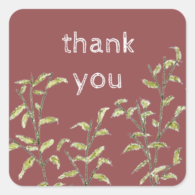 Adesivo Quadrado Muito Obrigado, País Russo Folhas Botânicas (Frente)