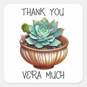 Adesivo Quadrado Muito Obrigado Vera Cute Aloe Vera Pun