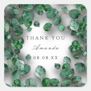 Adesivo Quadrado Muito Obrigado, Verde, Eucalyptus Woodland Favor