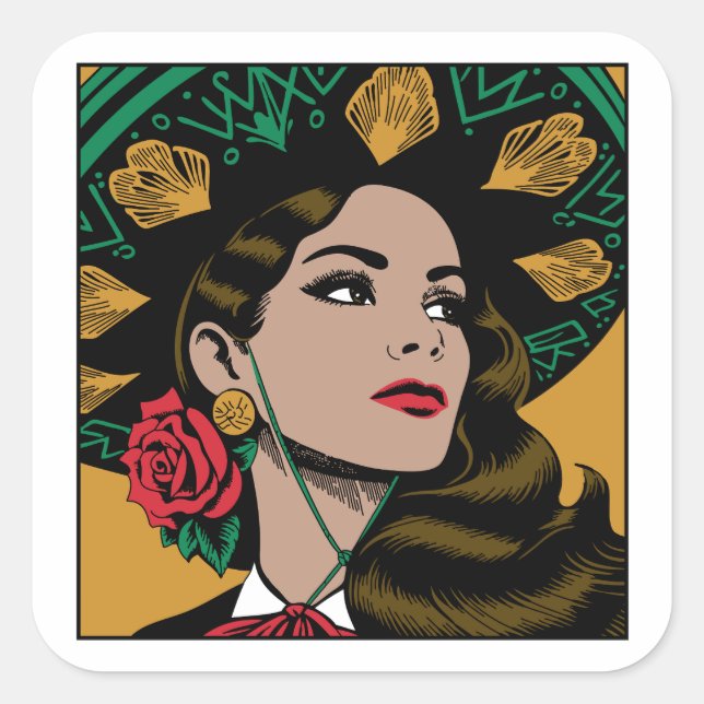 Adesivo Quadrado Mujer Mariachi Mexicana Heritage Stickers (Frente)