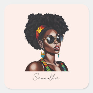 Adesivo Quadrado Mulher afro-americana com óculos de sol chic
