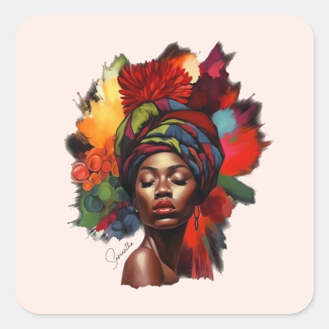 Adesivo Quadrado Mulher afro-americana empoderada (Frente)