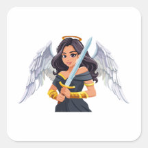 Mulher angelical fofa com asas abertas e espada