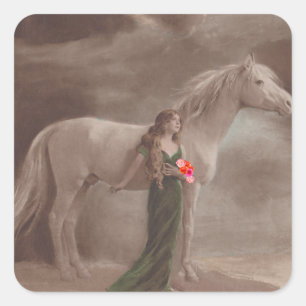 Adesivo Quadrado Mulher antiga do cavalo do luar do sonho da noite