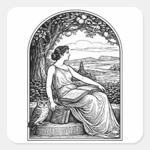 Adesivo Quadrado Mulher Art Nouveau Vintage Lendo Debaixo de uma Ár