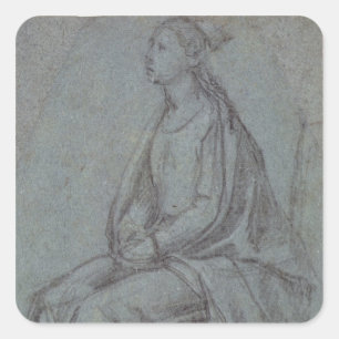 Adesivo Quadrado Mulher assentada, c.1514 (giz preto & branco em