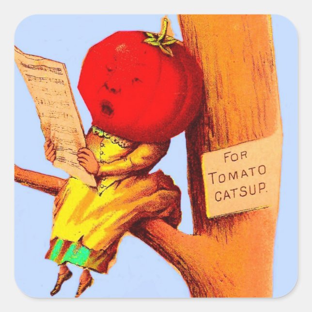 Adesivo Quadrado Mulher-chefe de tomate com cartão vitorioso (Frente)