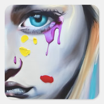 Mulher chorando lágrimas roxas