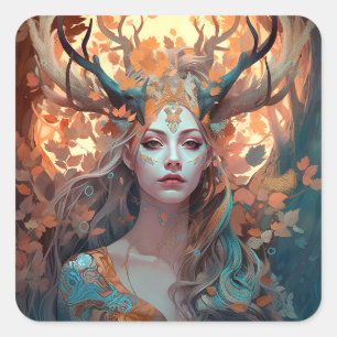 Adesivo Quadrado Mulher com Antlers Fantasy Art