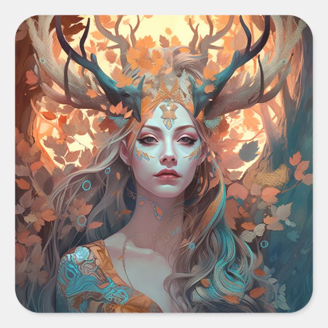 Adesivo Quadrado Mulher com Antlers Fantasy Art (Frente)