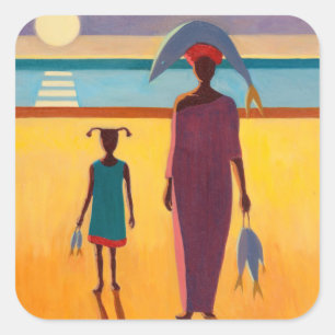 Adesivo Quadrado Mulher com peixes