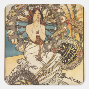 Adesivo Quadrado Mulher com penas - poster de viagens da estrada de