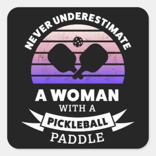 Adesivo Quadrado Mulher com Pickleball Paddle Engraçado Presente