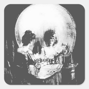 Adesivo Quadrado Mulher com Reflexo Crânio de Halloween Espelhada