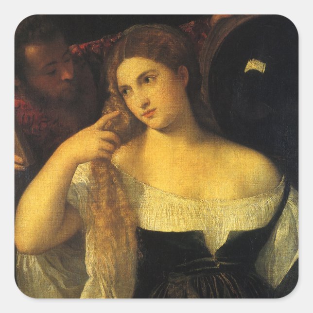 Adesivo Quadrado Mulher com um Espelho por Ticiano, Renascença Anti (Frente)