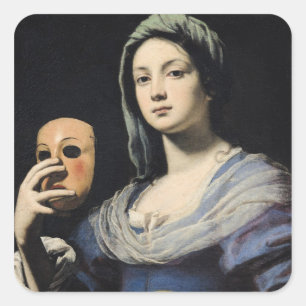 Adesivo Quadrado Mulher com uma máscara 2