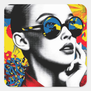 Adesivo Quadrado Mulher de arte pop com óculos de sol