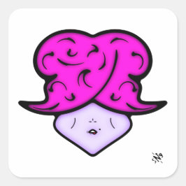 Adesivo Quadrado Mulher de desenho animado com marca de beleza e ch
