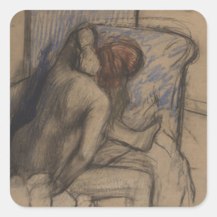 Adesivo Quadrado Mulher de Edgar Degas   que seca seu cabelo