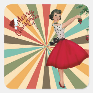 Adesivo Quadrado Mulher de Natal de 1950 com retrorreflector