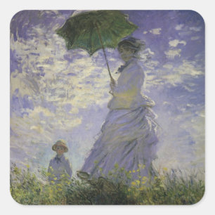 Adesivo Quadrado Mulher de Parasol por Claude Monet, Vintage Art