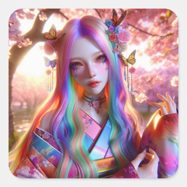 Adesivo Quadrado Mulher Eética Mística bonito com Borboletas (Frente)