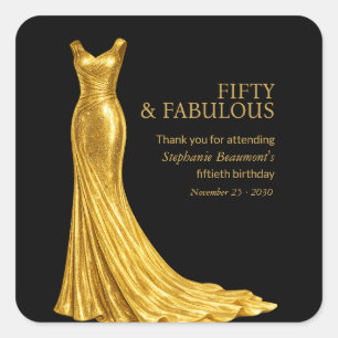 Adesivo Quadrado Mulher Elegante Fabulosa Vestido Dourado Aniversár