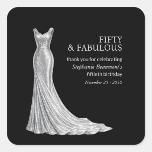 Adesivo Quadrado Mulher Elegante Fabulosa Vestido Prata 50º Anivers