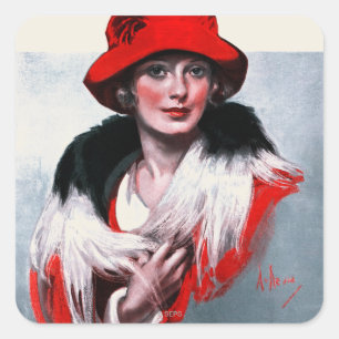 Adesivo Quadrado Mulher em Red Hat