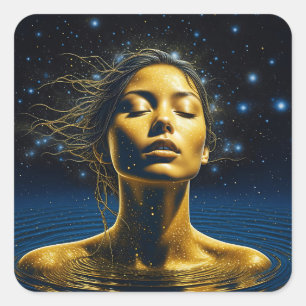 Adesivo Quadrado Mulher espiritual na água sob as estrelas