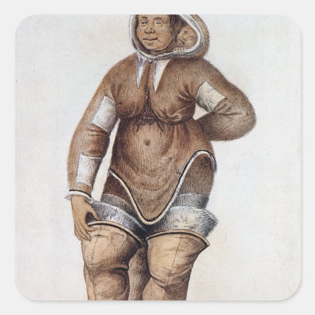 Adesivo Quadrado Mulher esquimó e bebê (Frente)