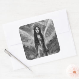 Adesivo Quadrado Mulher Fada Anjo Sombrio Arte Fantasia La Luna