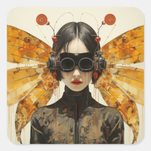 Adesivo Quadrado Mulher Inseta Scifi