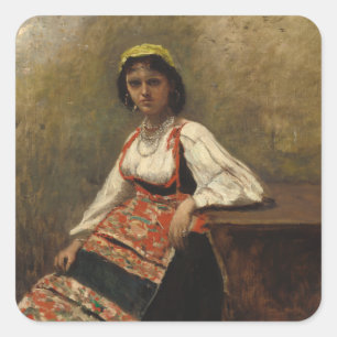 Adesivo Quadrado Mulher italiana (La Morieri) por Corot