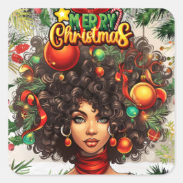 Adesivo Quadrado Mulher Negra Melanina Natal Afro Rainha Natural