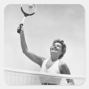 Adesivo Quadrado Mulher que joga o tênis 2