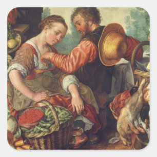 Adesivo Quadrado Mulher que vende os vegetais, 1567 (óleo em