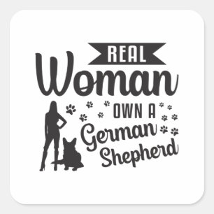 Adesivo Quadrado Mulher Real Possui Cães German shepherd Engraçad